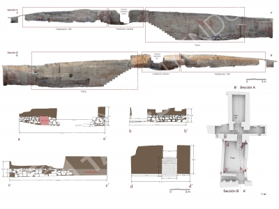 Cross-sections and elevations of the site of Casas del Turuñuelo (Guareña, Badajoz)