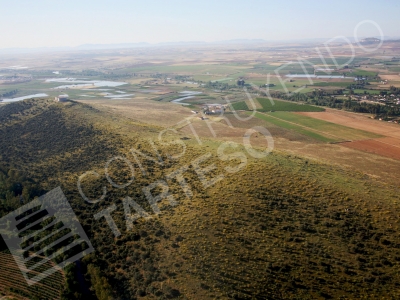Vista aérea del yacimiento del Tamborrio ( Villanueva de la Serena, Badajoz)