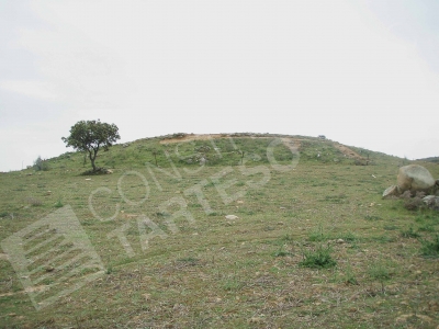 Vista general del túmulo del yacimiento de Cerro Borreguero (Zalamea de la Serena, Badajoz)